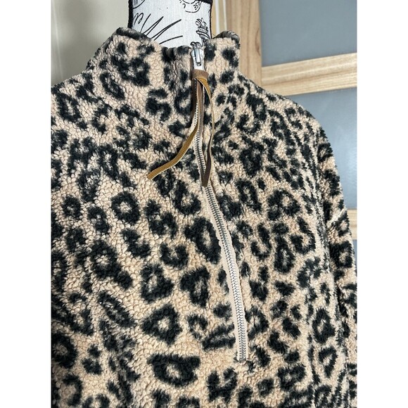 Maurices XL Sherpa Leopard 1/4 Zip Pullover Top Pockets Soft Black Tan - Picture 5 of 9